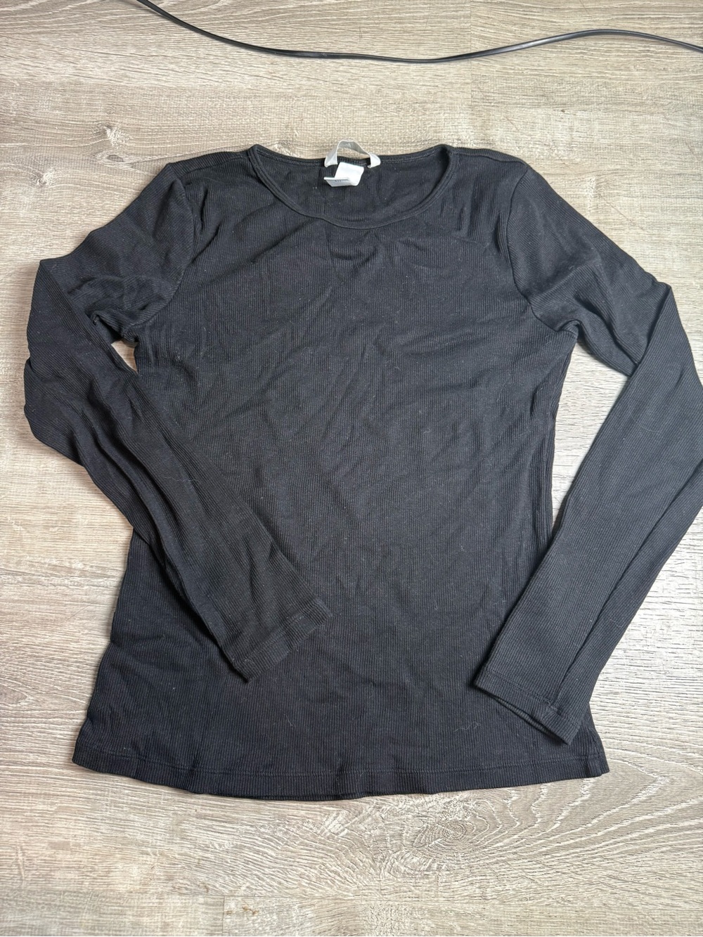 H&M Black Long Sleeve Ribbed Crewneck Top